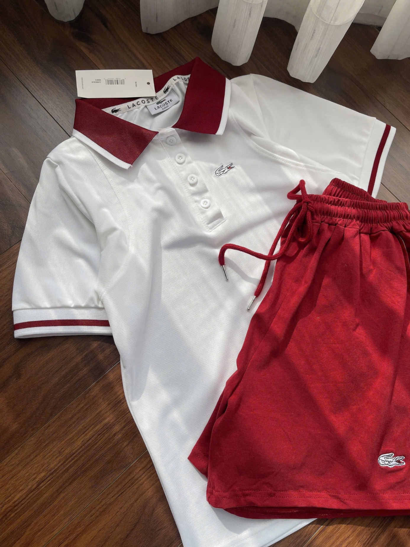 L471-SET POLO CÁ SẤU QUẦN ĐÙI ĐỎ NỮ SẴN