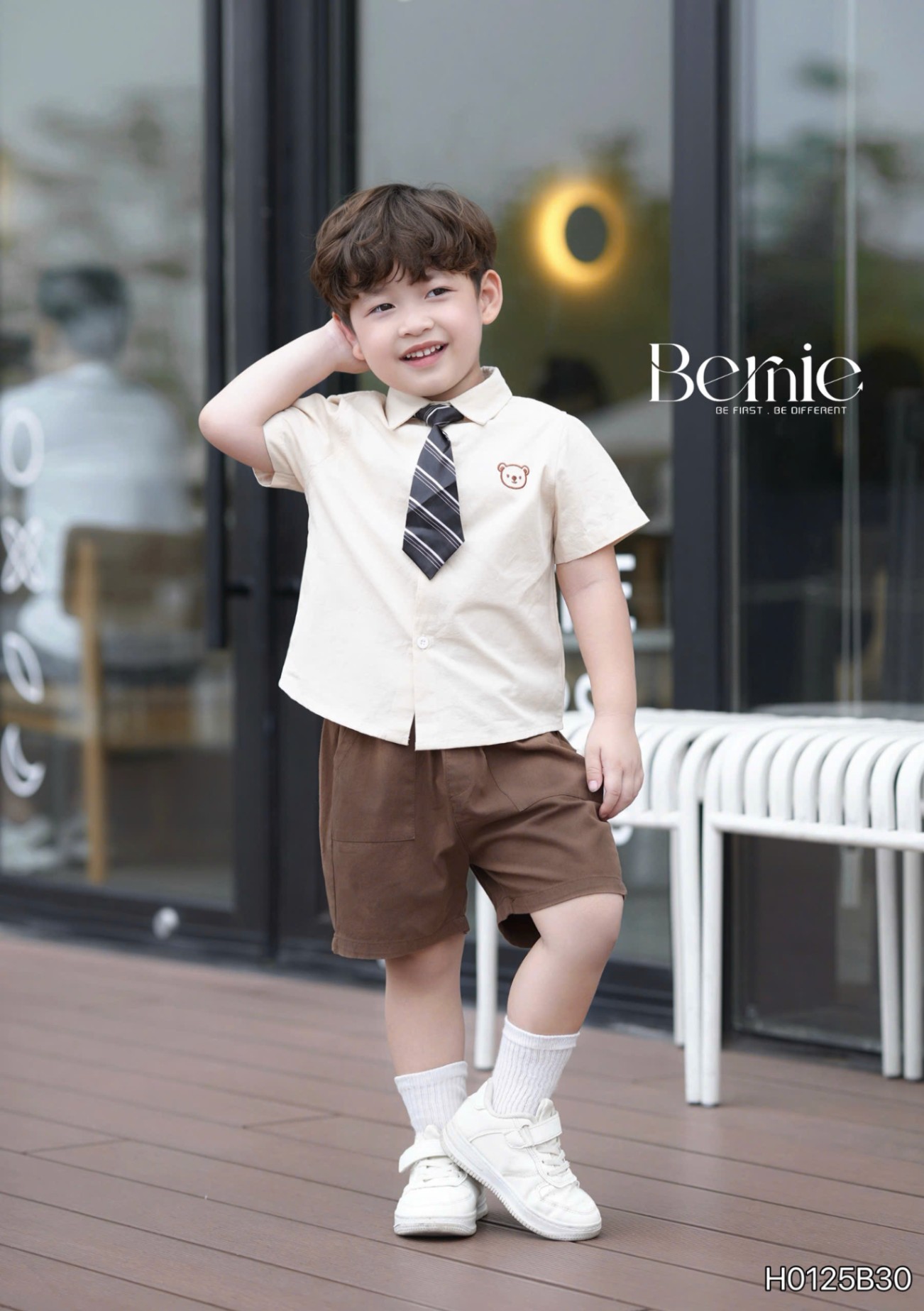 H0125B30- SET SƠ MI THÊU GẤU KÈM CAVAT