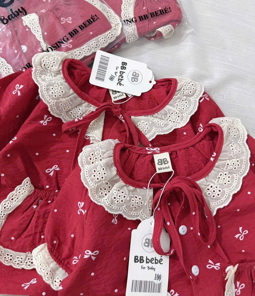 L493-SET BỘ CỘC BÈO HOMEWEAR ĐỎ BÉ GÁI SẴN