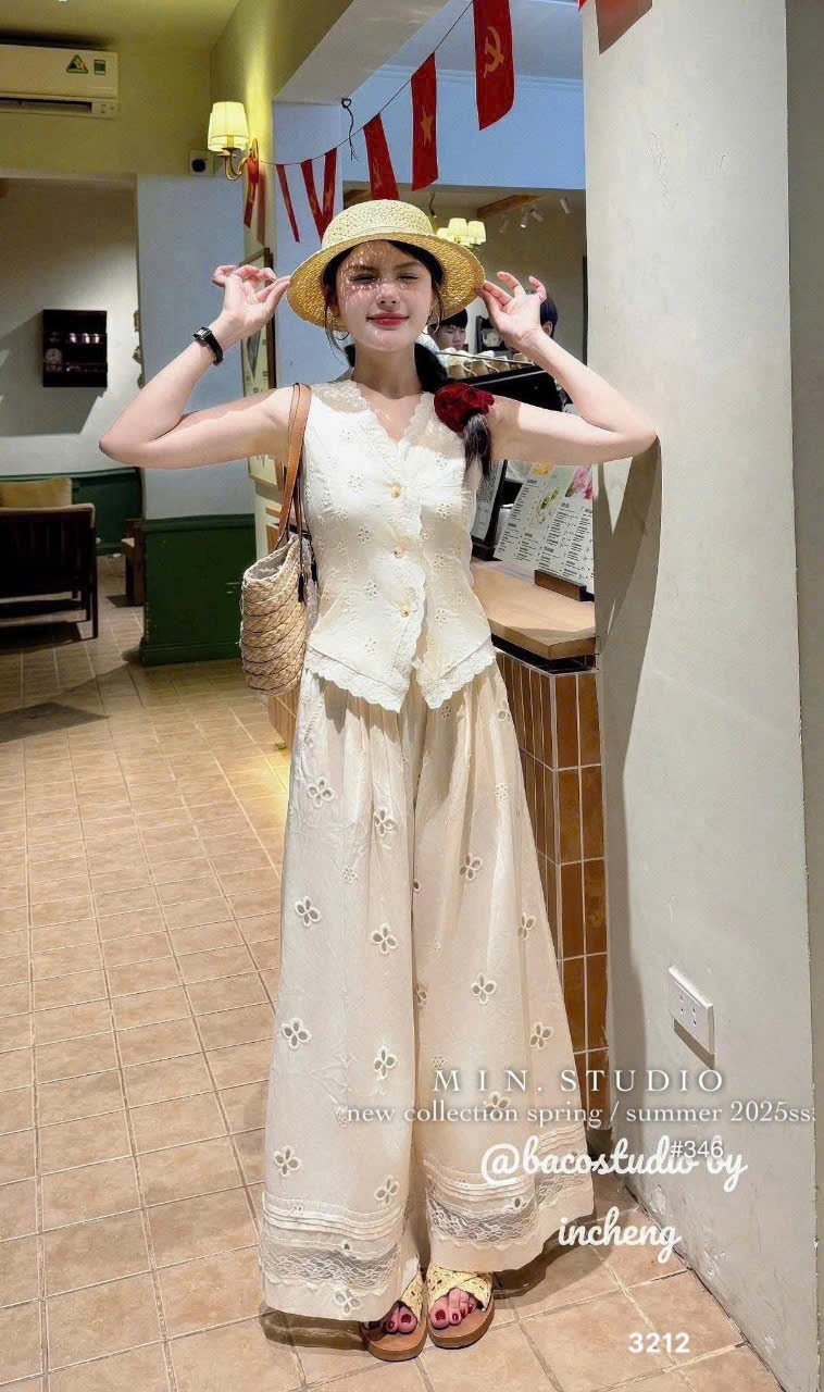 L488-SET ÁO REN QUẦN SUÔNG QC NỮ
