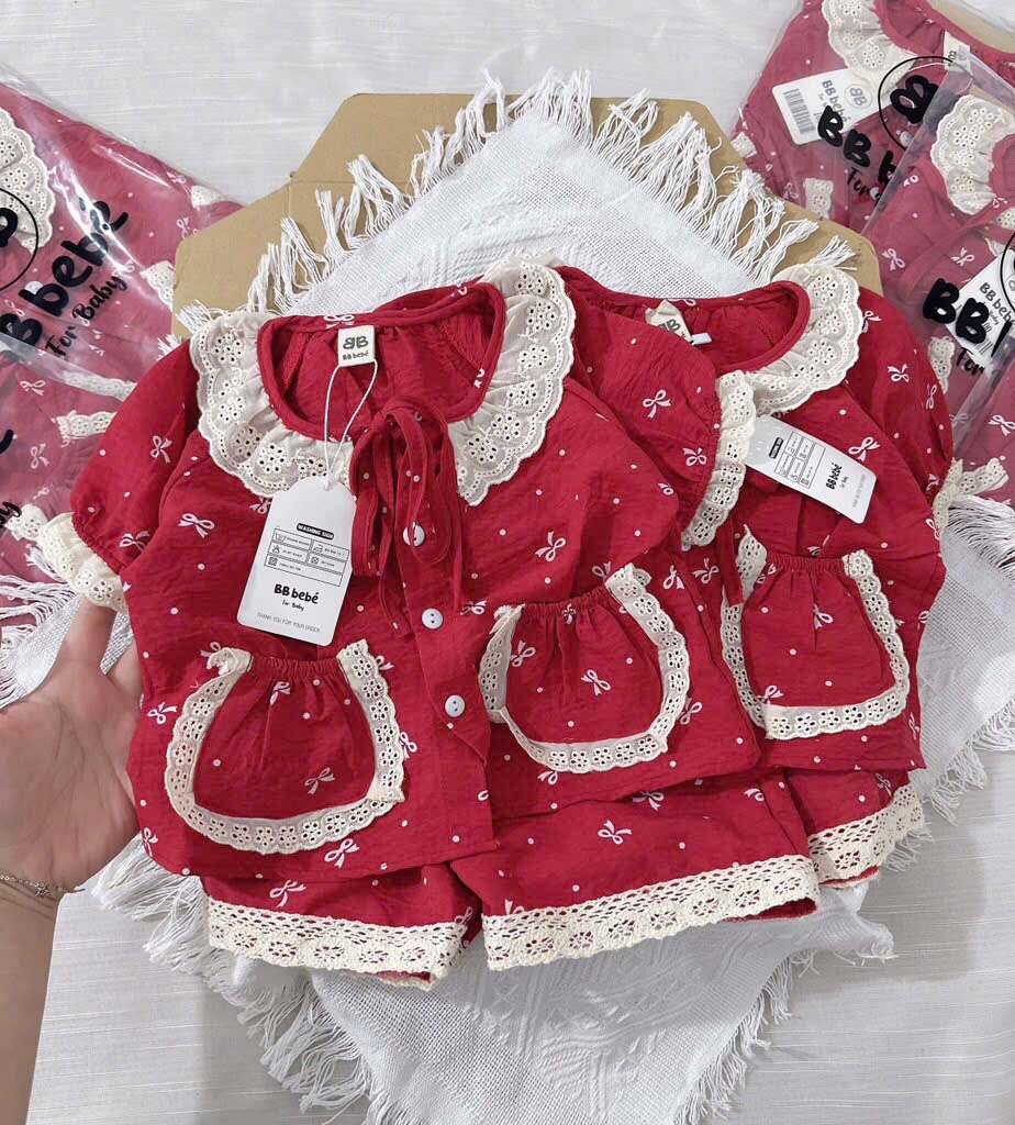 L493-SET BỘ CỘC BÈO HOMEWEAR ĐỎ BÉ GÁI SẴN