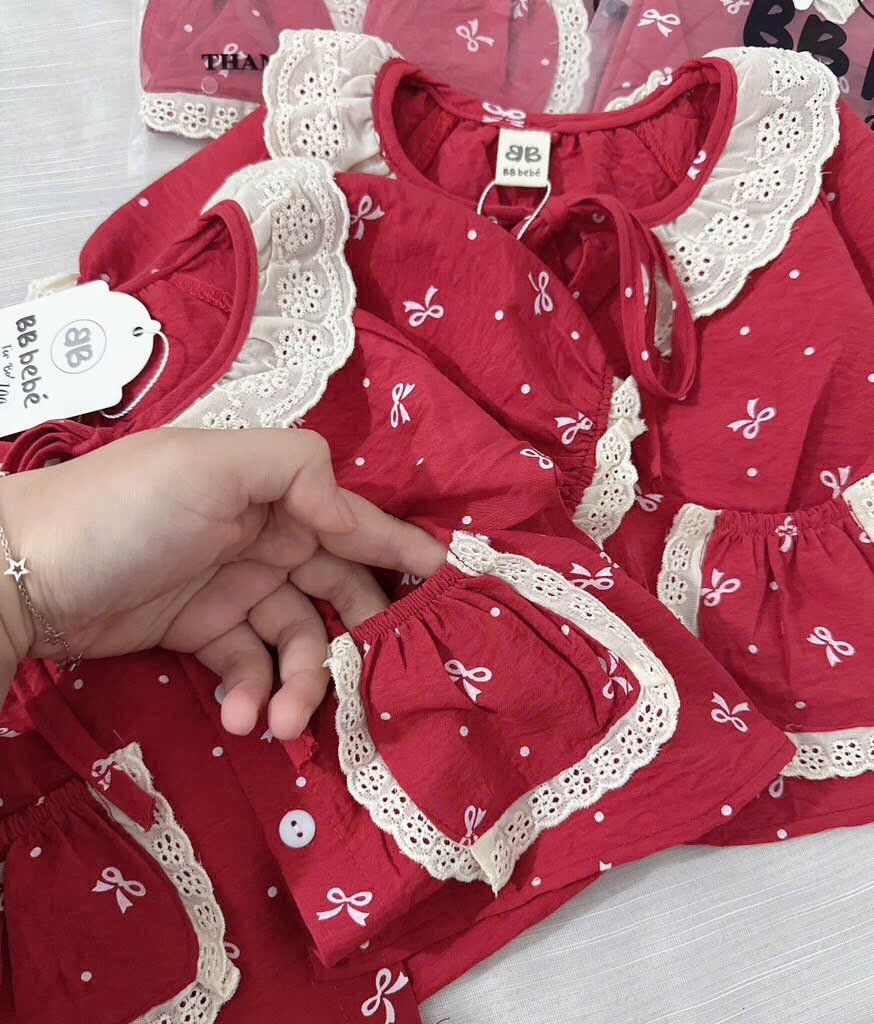 L493-SET BỘ CỘC BÈO HOMEWEAR ĐỎ BÉ GÁI SẴN