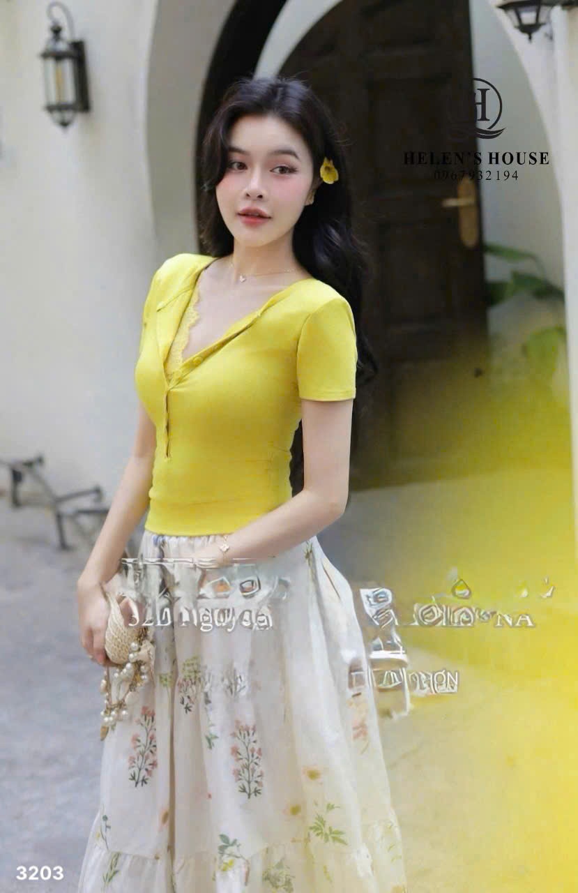 L505 - SET ÁO VÀNG CHÂN VÁY DÀI HOA NỮ