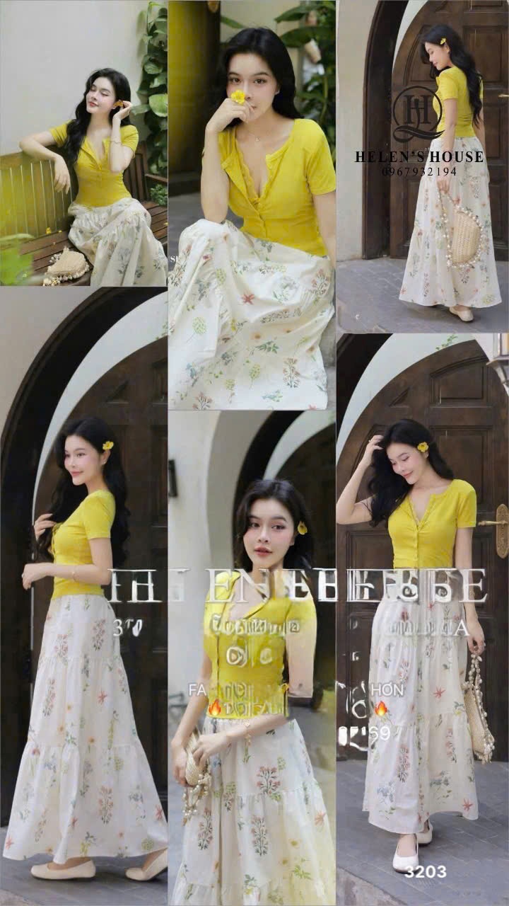 L505 - SET ÁO VÀNG CHÂN VÁY DÀI HOA NỮ