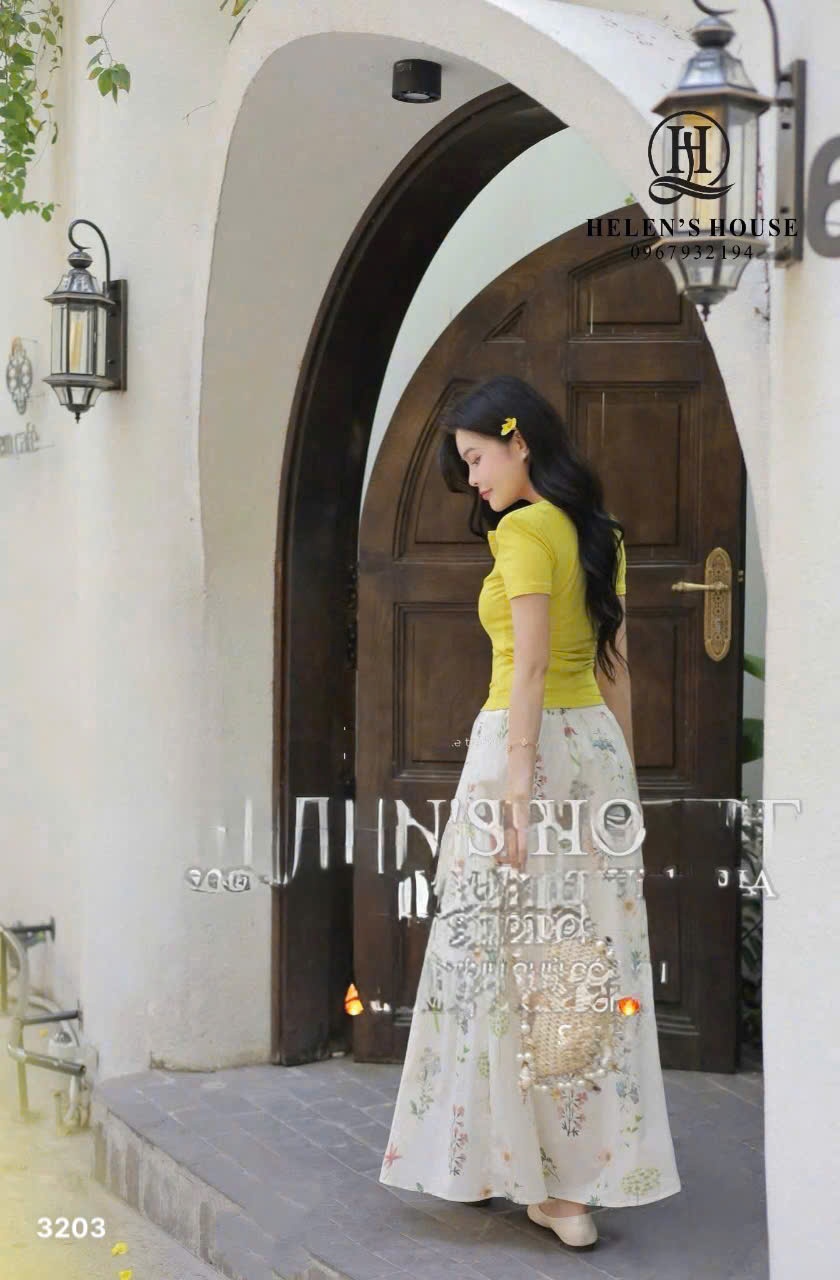 L505 - SET ÁO VÀNG CHÂN VÁY DÀI HOA NỮ