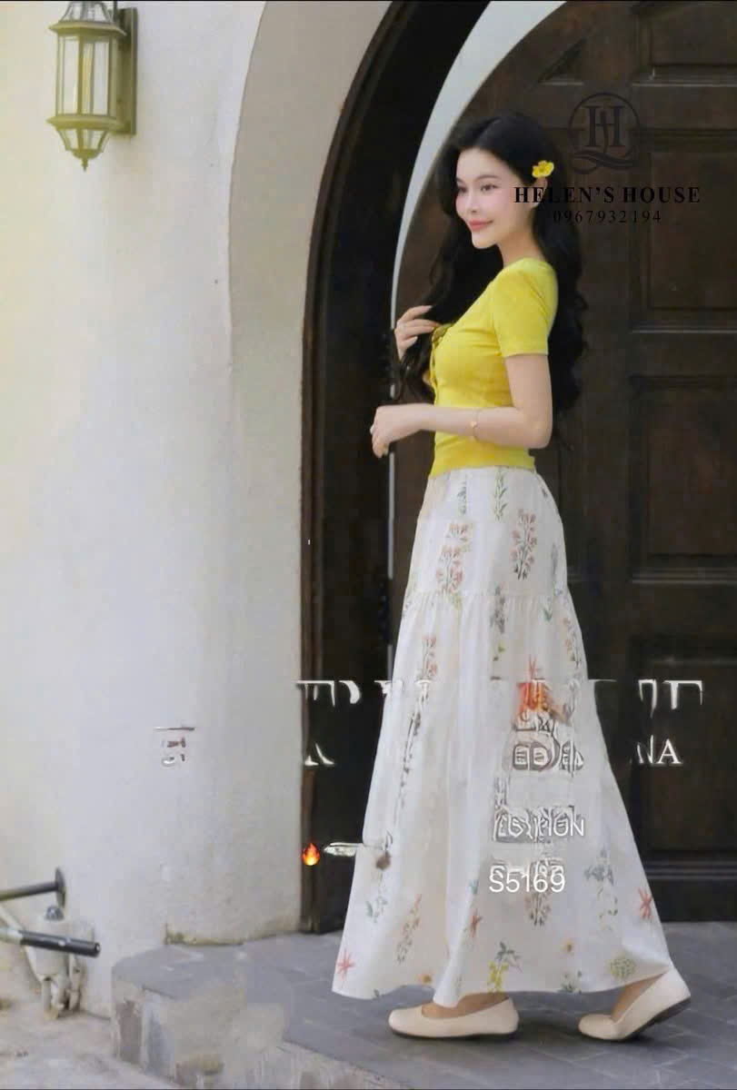 L505 - SET ÁO VÀNG CHÂN VÁY DÀI HOA NỮ