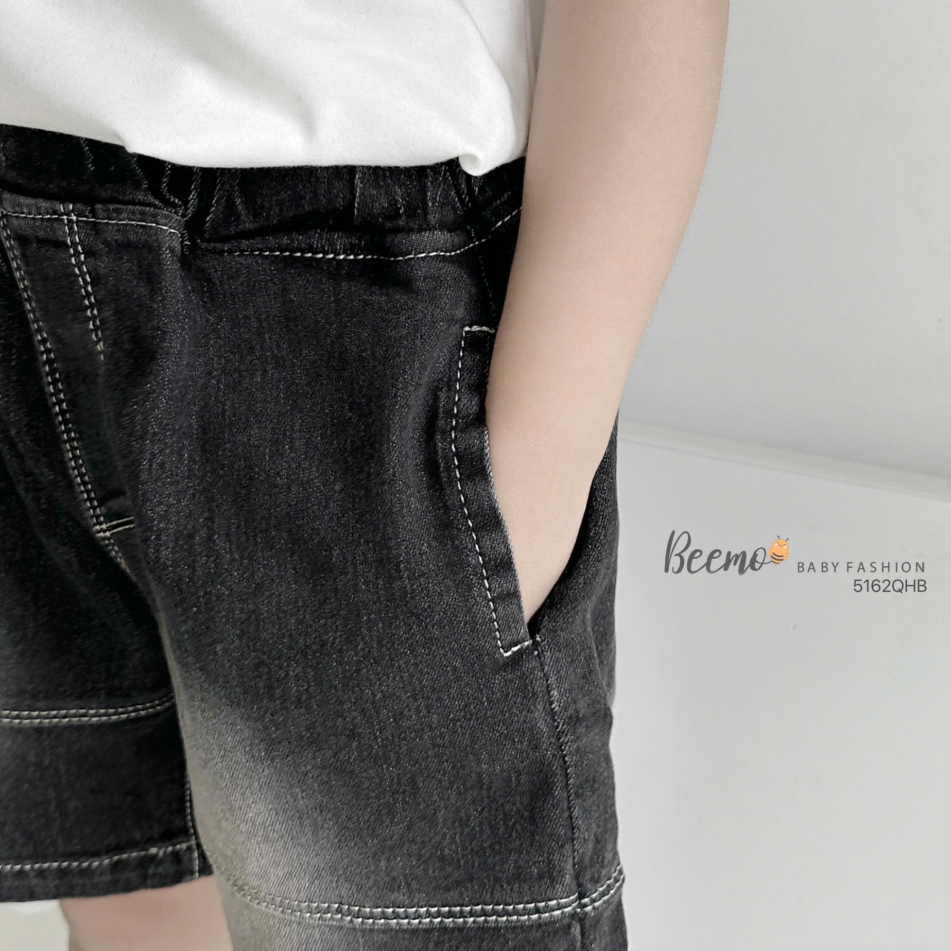 5162QHB-QUẦN SHORTS JEANS MAY CHỈ NỔI PHỐI ỐNG