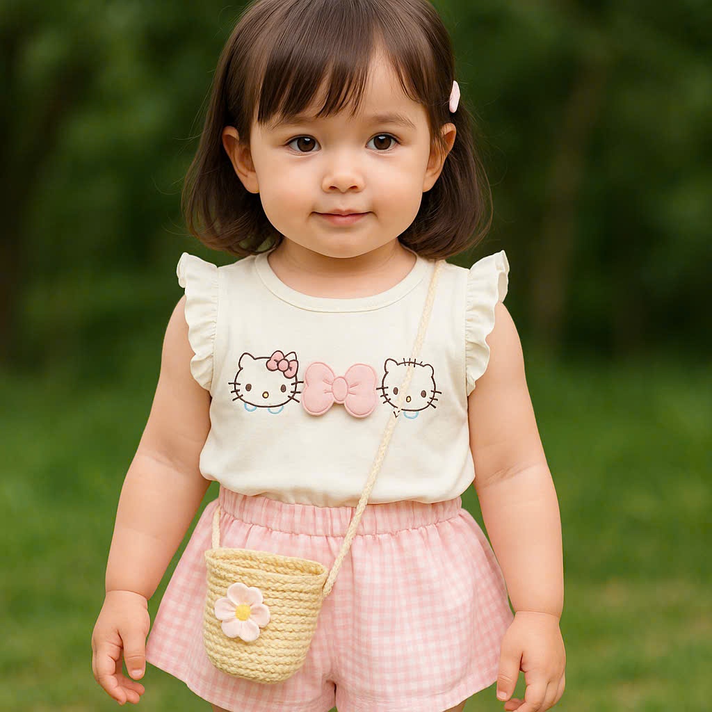 NO809-SET KITTY SÁT NÁCH TRẮNG QUẦN BÍ KÈM TÚI CHO BÉ GÁI