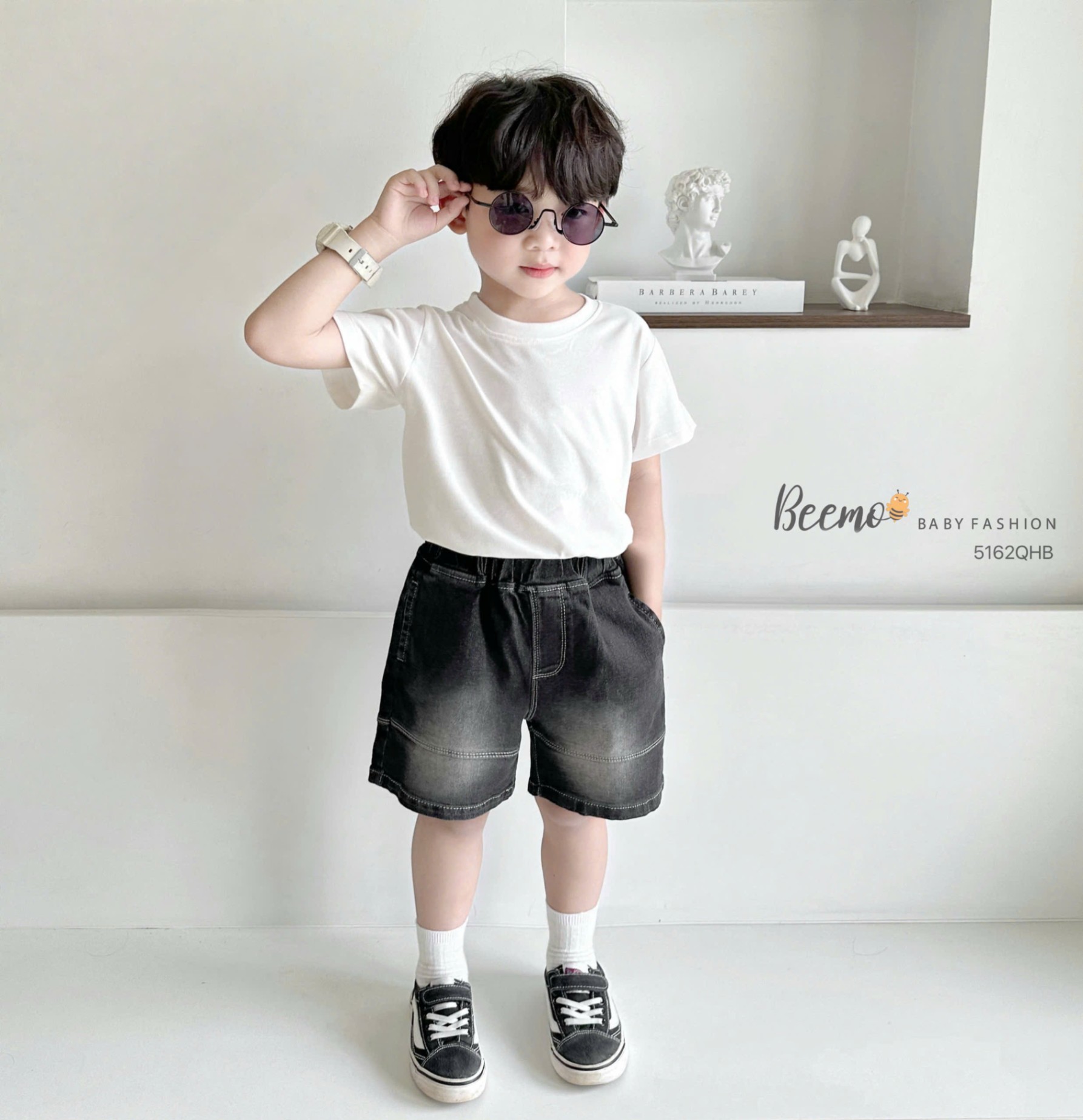 5162QHB-QUẦN SHORTS JEANS MAY CHỈ NỔI PHỐI ỐNG