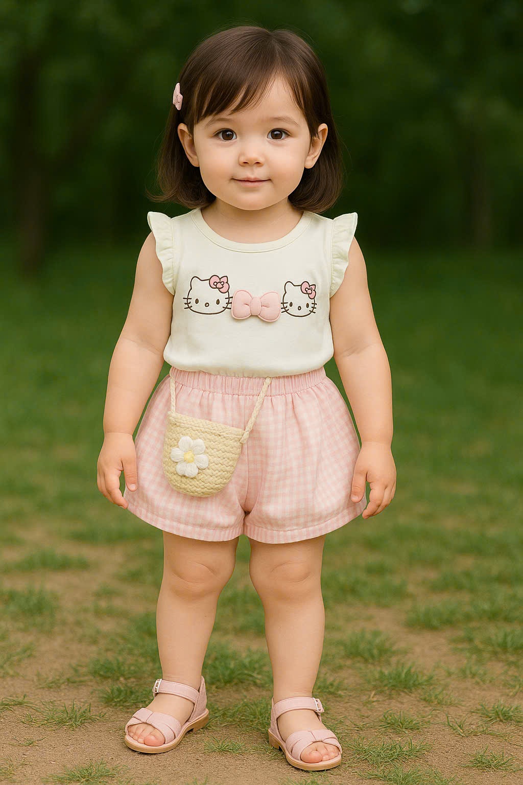 NO809-SET KITTY SÁT NÁCH TRẮNG QUẦN BÍ KÈM TÚI CHO BÉ GÁI