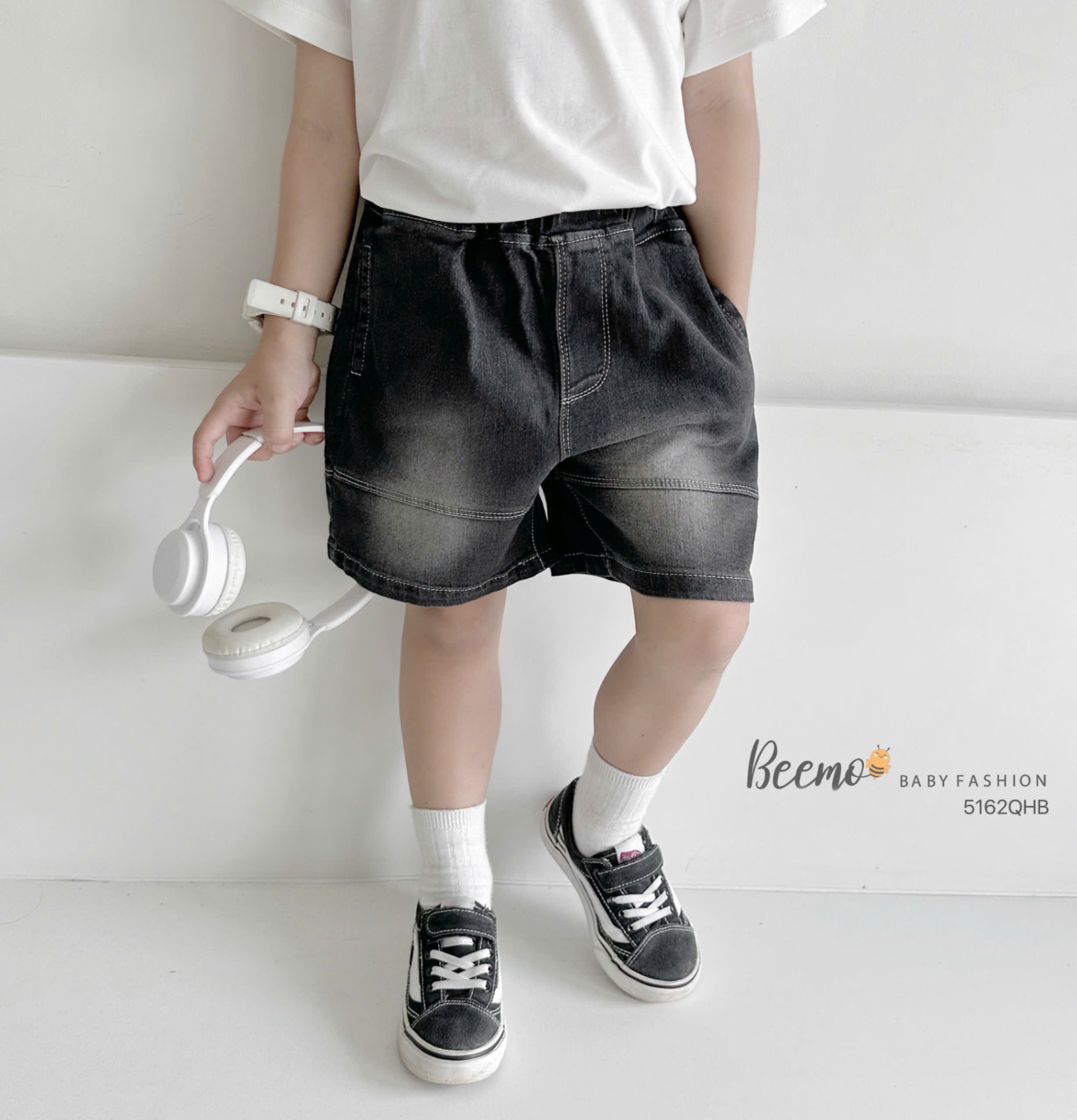 5162QHB-QUẦN SHORTS JEANS MAY CHỈ NỔI PHỐI ỐNG