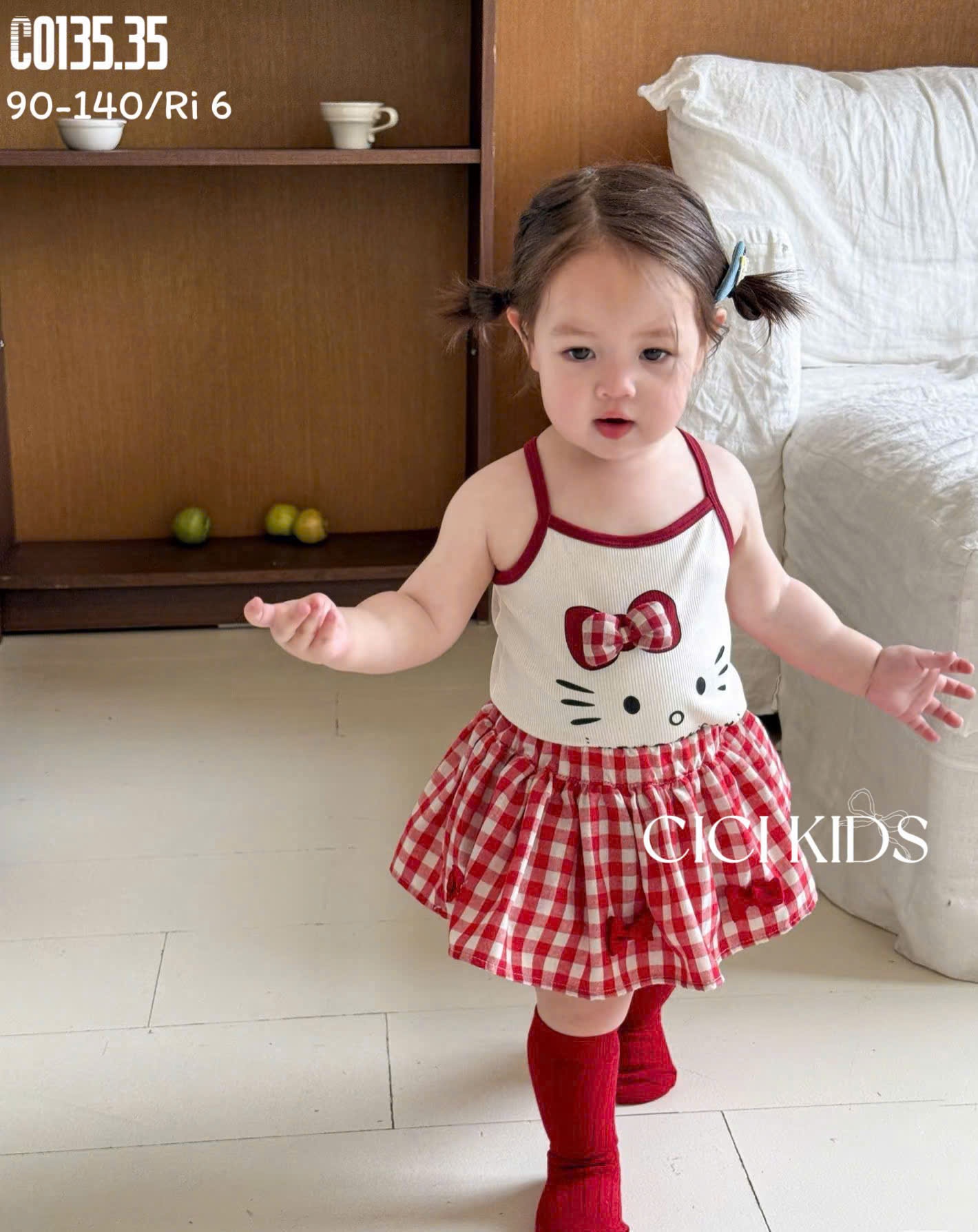 Y4669 - BỘ BÉ GÁI 2S ÁO TRẮNG KITTY NƠ NỔI