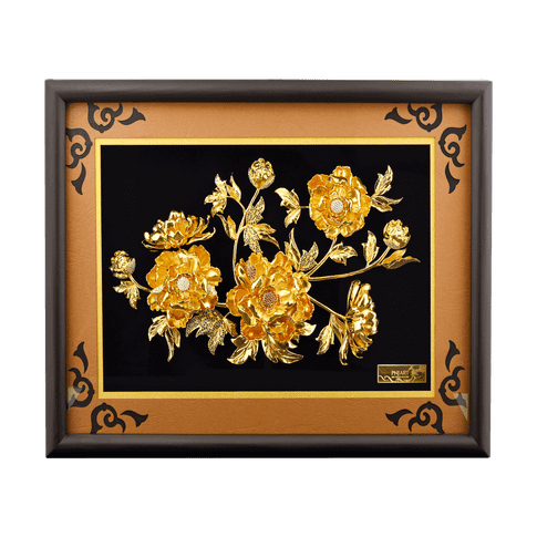Tranh Gắn Đá Hoa Mẫu Đơn Mạ Vàng PNJ Art XMXMY000009