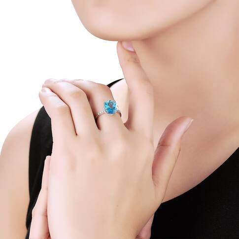 Nhẫn Vàng trắng 14K đính đá Topaz