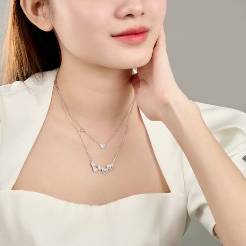 Dây cổ Bạc đính đá CZ Silver trái tim cách điệu XMXMW060066