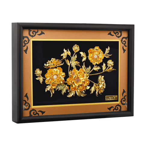 Tranh Gắn Đá Hoa Mẫu Đơn Mạ Vàng PNJ Art XMXMY000009