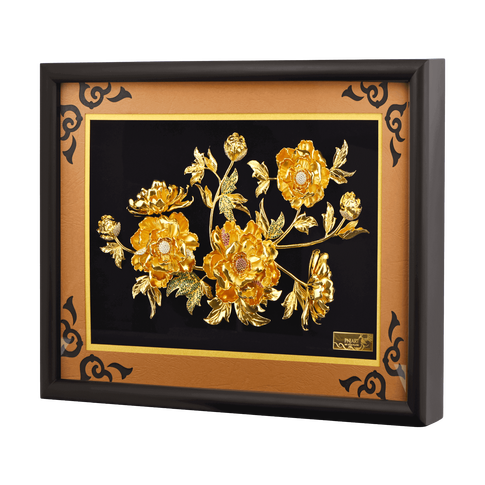 Tranh Gắn Đá Hoa Mẫu Đơn Mạ Vàng PNJ Art XMXMY000009