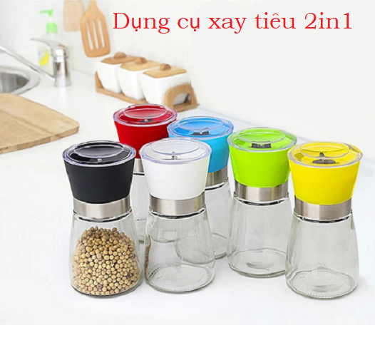 DỤNG CỤ XAY TIÊU CẦM TAY 2IN1, LỌ THỦY TINH Lọ xay tiêu cầm tay - Lọ xay tiêu thủy tinh giá sỉ