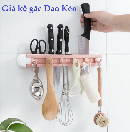 Giá kệ để dao kéo dán tường Kèm 6 móc treo không cần khoan tường - gác dao nhựa 6 móc giá sỉ