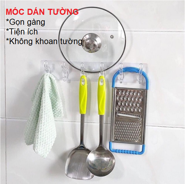 Móc dán tường, thanh 6 móc treo đồ dán tường nhà tắm nhà bếp - Thanh 6 móc dán tường dẻo giá sỉ