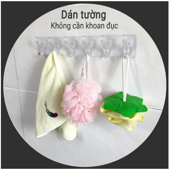 Móc dán tường, thanh 6 móc treo đồ dán tường nhà tắm nhà bếp - Thanh 6 móc dán tường dẻo giá sỉ