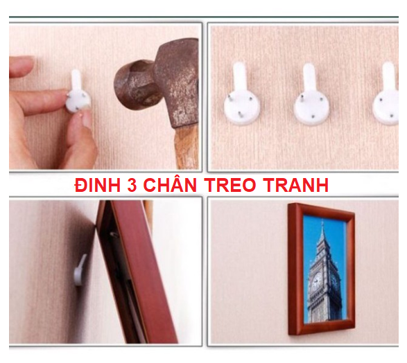 Đinh treo khung tranh, Đinh 3 chân treo tranh ảnh, móc chìa khóa,móc treo đồ đóng tường tiện lợi không cần khoan tường