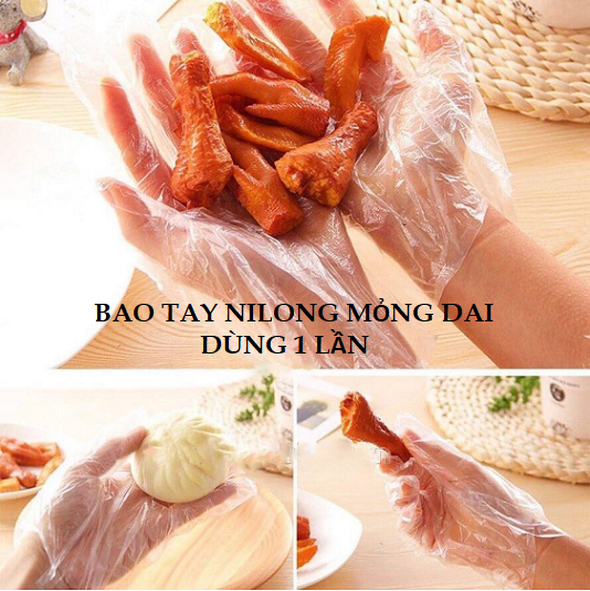 Hộp 200 Chiếc găng tay Nilon dùng 1 lần, mỏng dai - Hộp 200 găng tay nilon giá sỉ