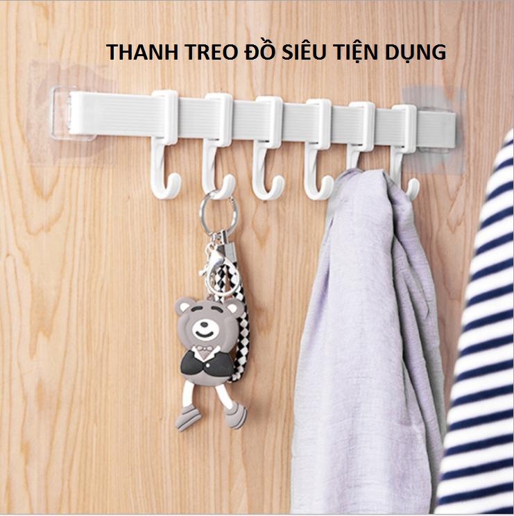 Thanh treo đồ dán tường 6 móc chịu lực, thanh treo quần áo sau cửa, treo đồ nhà bếp - thanh 6 móc giá sỉ