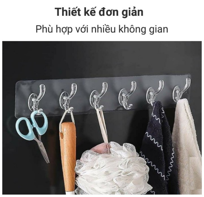 Móc dán tường, thanh 6 móc treo đồ dán tường nhà tắm nhà bếp - Thanh 6 móc dán tường dẻo giá sỉ