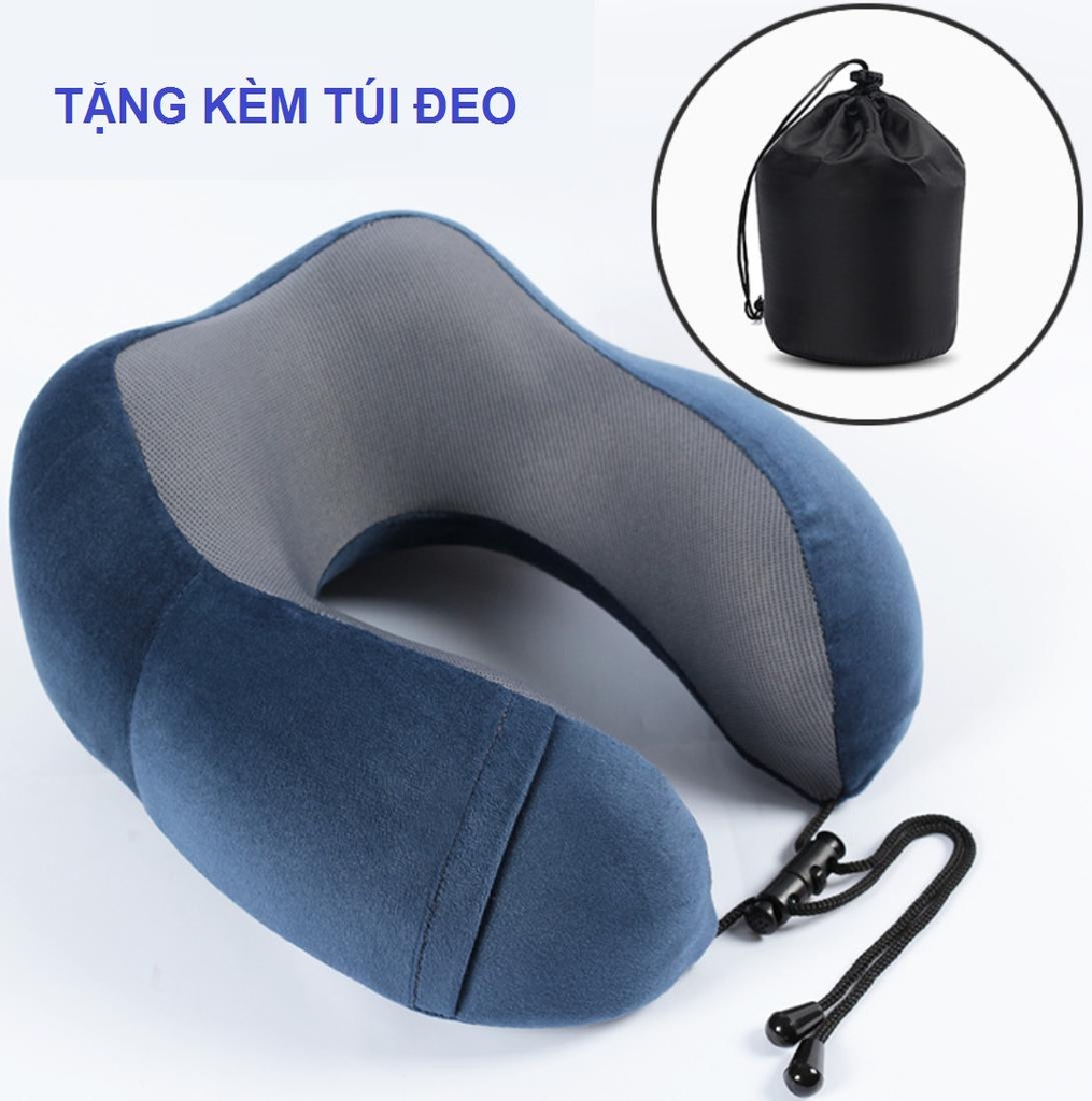 Gối chữ U CAO SU NON cao cấp tặng kèm túi đựng, gối tựa cổ memory foam- Gối cổ cao su non giá sỉ