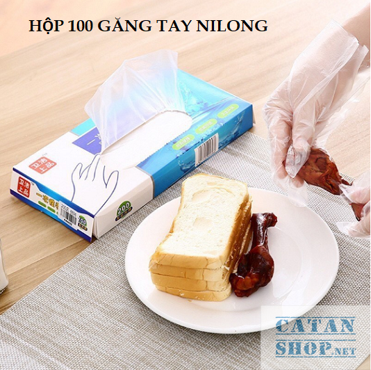 Hộp 200 Chiếc găng tay Nilon dùng 1 lần, mỏng dai - Hộp 200 găng tay nilon giá sỉ