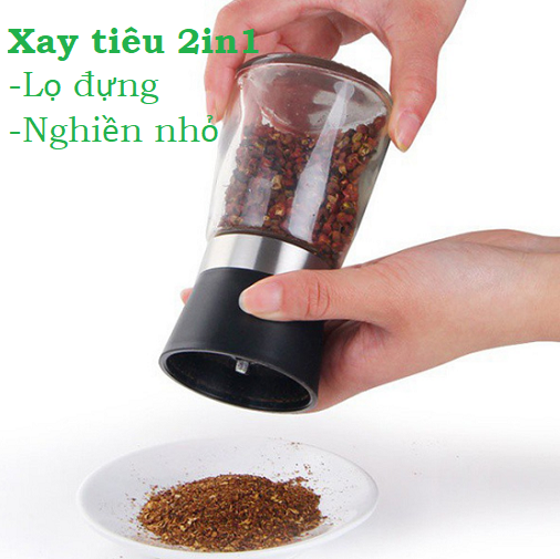 DỤNG CỤ XAY TIÊU CẦM TAY 2IN1, LỌ THỦY TINH Lọ xay tiêu cầm tay - Lọ xay tiêu thủy tinh giá sỉ