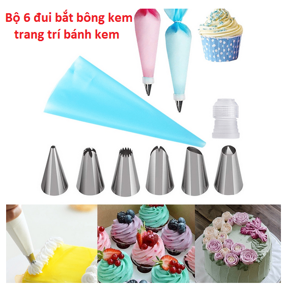 vỉ 6 đui bắt bông kem kèm chốt + tặng túi đựng kem silicon - đui bắt bông kem giá sỉ