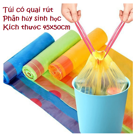 Túi đựng rác có quai xách - dây rút tiện lợi 45cm x 50cm, túi rác giá sỉ