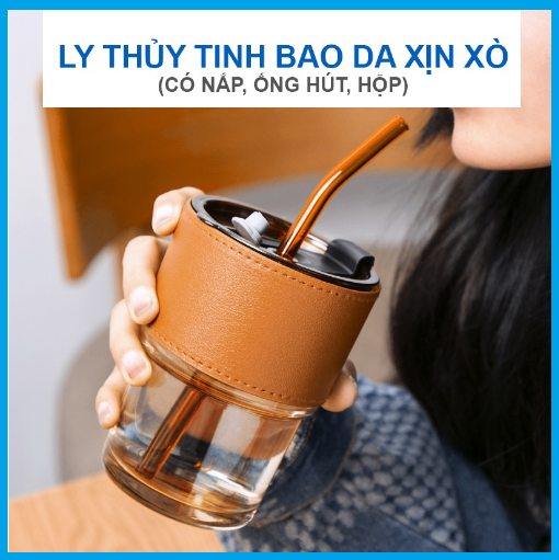 Ly Thủy Tinh Hổ Phách bọc da sang chảnh, ly thủy tinh bọc da giá sỉ