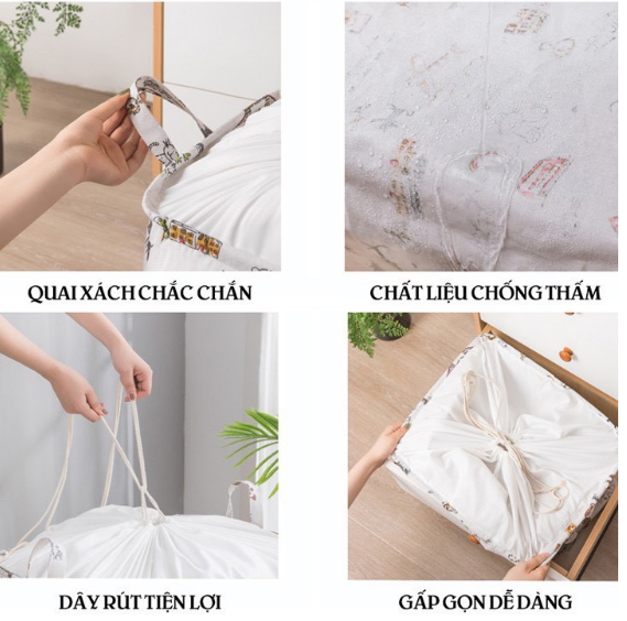 Giỏ đựng quần áo bằng vải chống thấm nước 100lit, Túi đựng chăn màn siêu to đa năng có thể gấp gọn tiện dụng - túi đựng đồ giá sỉ