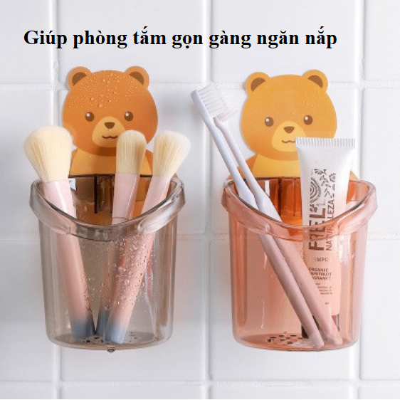 Ly cốc đựng bàn chải kem đánh răng dán tường hình gấu cute, Cốc dán tường nhà tắm chú gấu dễ thương - ly gấu giá sỉ