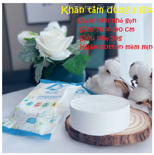 Khăn tắm viên nén du lịch (70x140cm) dùng một lần, Khăn tắm cotton tiện lợi - khăn tắm nén giá sỉ