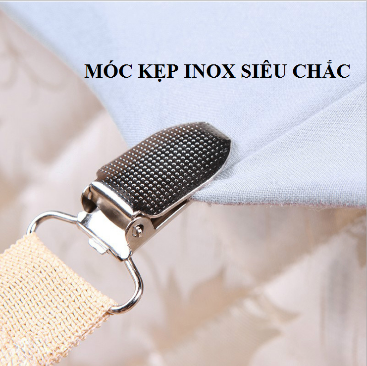 Bộ 4 dây Kẹp drap 3 chấu Inox Cố Định Ga Giường, Drap Giường, Tấm Trải Giường Chống Xê Dịch Chịu Lực Tốt - kẹp drap giá sỉ