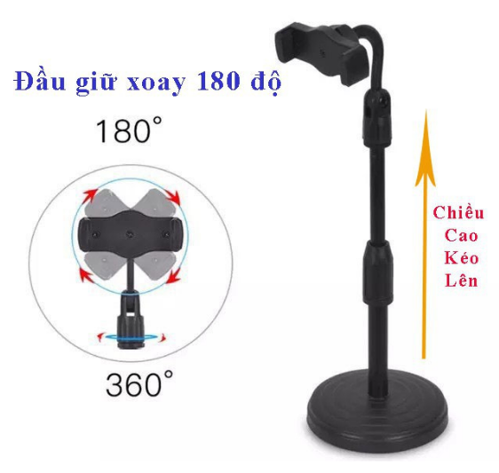 Giá đỡ điện thoại Microphone Stands, kẹp chống lưng 360 ,đế chân tròn để bàn, giá đỡ tiện lợi đa năng - kệ điện thoại giá sỉ