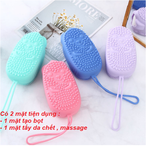 Bông Tắm Silicon Tạo Bọt Massage Hình Chuột Cute Tẩy Da Chết 2 Mặt - bông tắm chuột giá sỉ