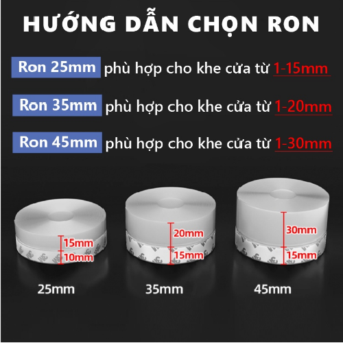 Ron chặn cửa 35 và 45mm, Miếng chắn khe cửa cách âm giữ nhiệt trong phòng, Thanh dán chân cửa chống gió lùa, dán mọi loại cửa - ron dẻo giá sỉ