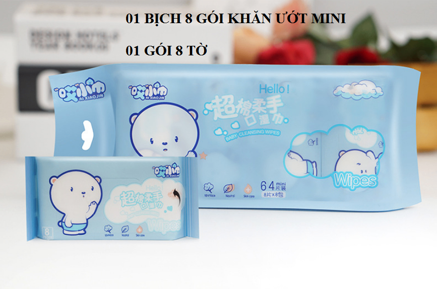 Khăn giấy ướt mini không mùi 1 bịch 8 gói, nhiều hình dễ thương bỏ túi tiện lợi - Khăn giấy ướt mini giá sỉ