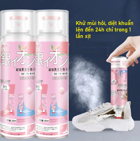 Chai xịt khử mùi giày dép Nano Bạc diệt khuẩn cho nam nữ, bình sịt hết mùi hôi chân, tất, vớ, 1 lọ 260ml mùi Đào - xịt giày hồng