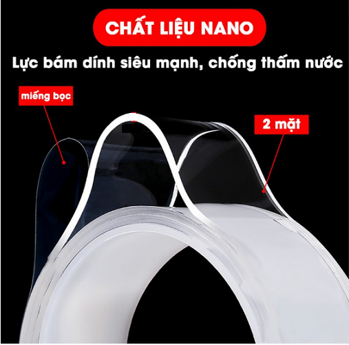 Keo nano, băng keo, Băng Dán Siêu Dính 2 Mặt, loại dày dài 3m - 5m - Băng keo nano giá sỉ