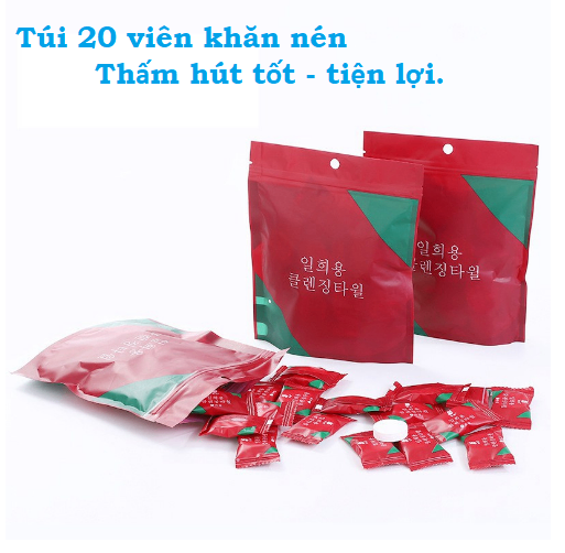 Túi 20 viên khăn giấy nén dùng 1 lần , khăn khô nén viên kẹo Đỏ hàn quốc  - Bịch 20 viên khăn nén giá sỉ