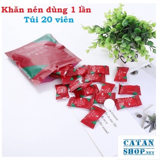 Túi 20 viên khăn giấy nén dùng 1 lần , khăn khô nén viên kẹo Đỏ hàn quốc  - Bịch 20 viên khăn nén giá sỉ