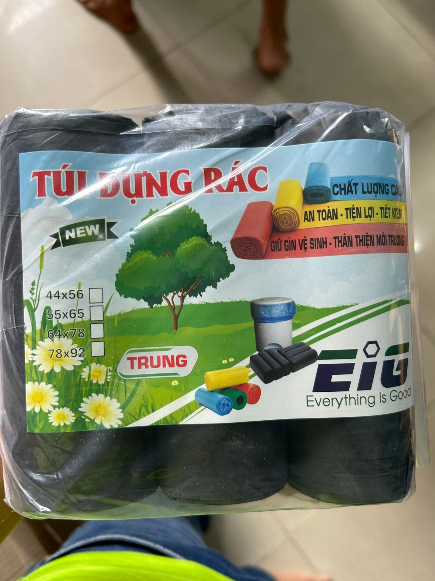 Combo 3 cuộn túi rác đen, túi rác không quai, túi rác EIG - Bao rác giá sỉ