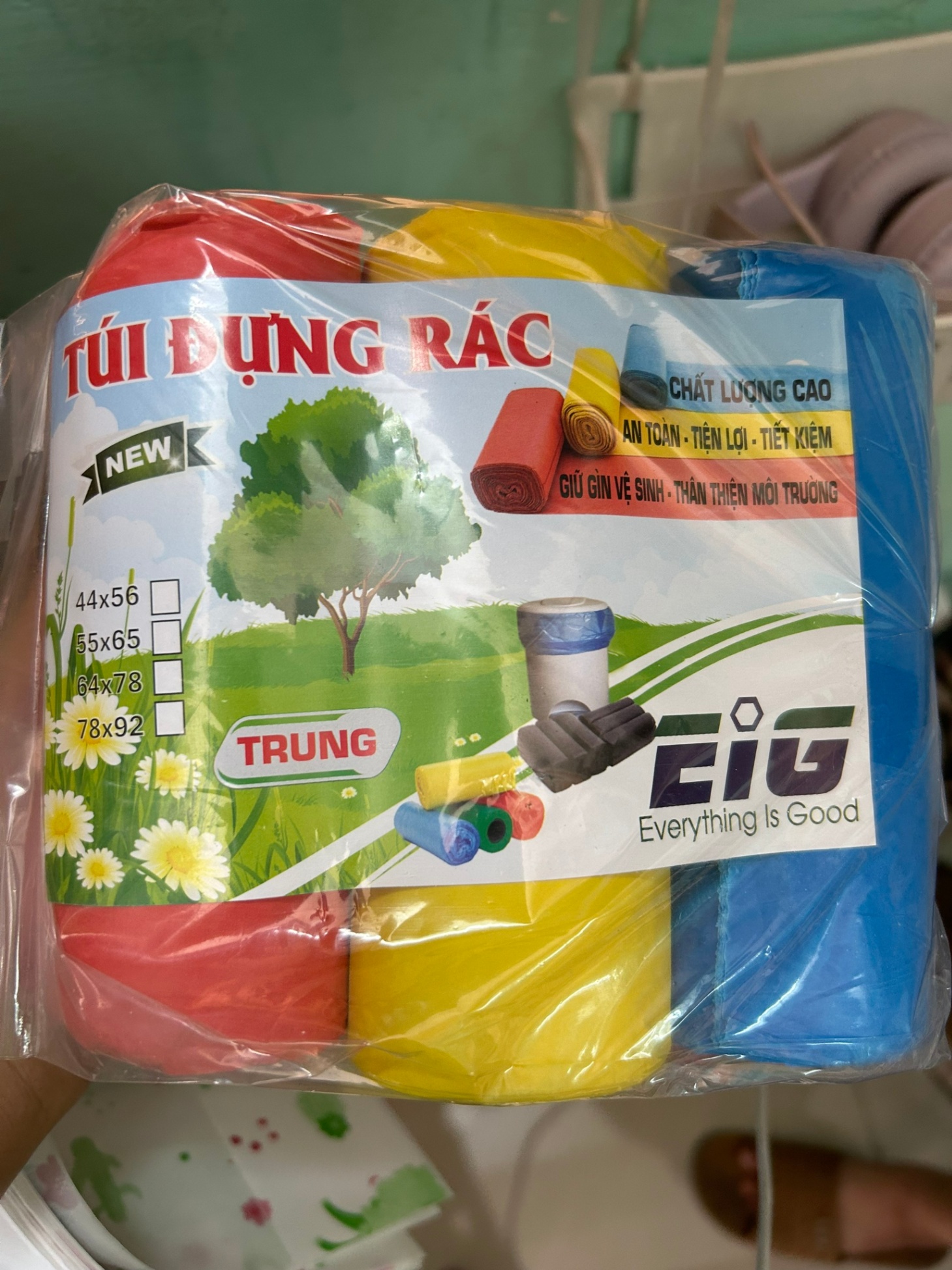 Combo 3 Cuộn Túi Rác Màu nặng 1 ký, Bao Đựng Rác Không Quai Tự Hủy, Túi rác EIG - Bao rác giá sỉ