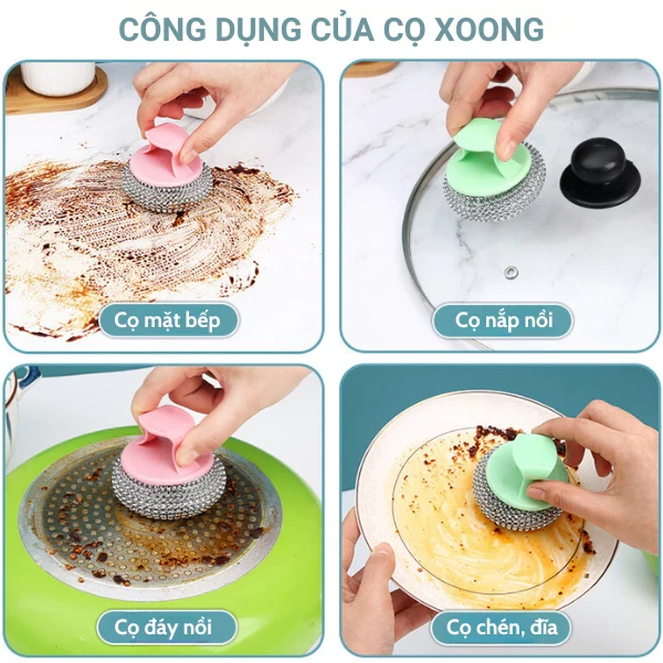 Cọ xoong nồi đa năng, cọ rửa bát không gỉ có tay cầm tiện lợi, kết cấu thép xoắn ốc không bị trầy xước - Cọ xoong nồi có tay cầm giá sỉ